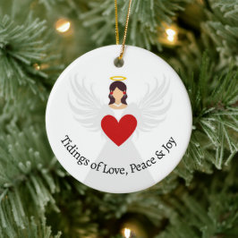 Ornamento De Cerâmica Anjo do Natal Coração Vermelho Amor Joy Joy Nome P