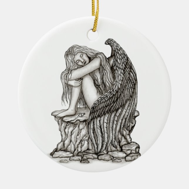 Ornamento De Cerâmica Anjo dormindo na pedra (Frente)