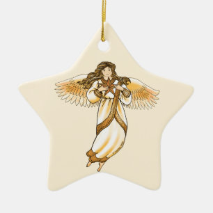 Ornamento De Cerâmica Anjo Dourado