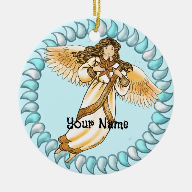 Ornamento De Cerâmica Anjo Dourado (Frente)