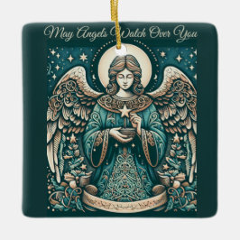 Ornamento De Cerâmica Anjo Dourado da Paz
