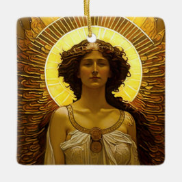 Ornamento De Cerâmica Anjo Dourado Radiante Mensageiro de Luz