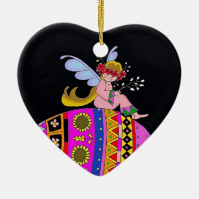 Ornamento De Cerâmica Anjo e Pysanka (Frente)