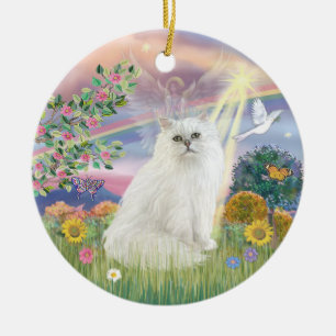 Ornamento De Cerâmica Anjo em Nuvem - Gato Persa Branco