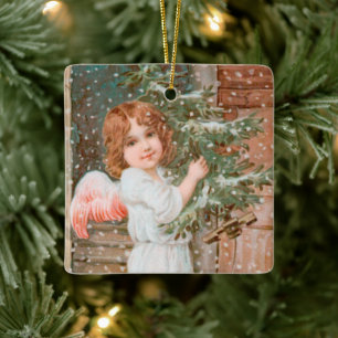 Ornamento De Cerâmica Anjo Encantador com Árvore de Natal