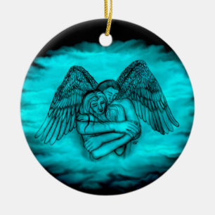 Ornamento De Cerâmica Anjo Eros apaixonado, design preto e verde