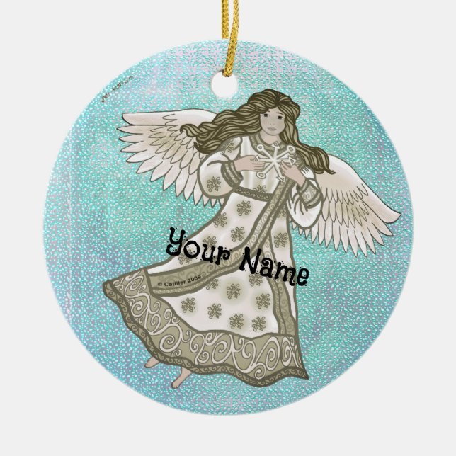 Ornamento De Cerâmica Anjo floco de neve (Frente)