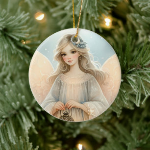 Ornamento De Cerâmica Anjo Lanterna Celestial de Inverno da Graça