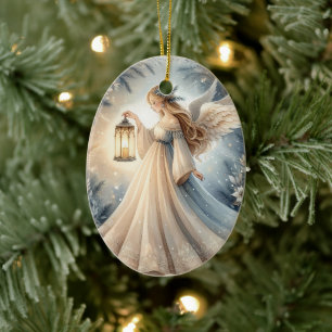 Ornamento De Cerâmica Anjo Lanterna Celestial de Inverno da Paz