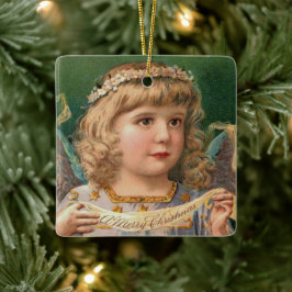 Ornamento De Cerâmica Anjo louro com faixa de Natal