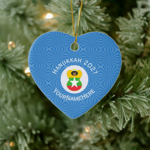 Ornamento De Cerâmica Anjo Mianmar da Birmânia Hanukkah Personalizado 