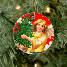 Ornamento De Cerâmica Anjo na Árvore Xmas do Carregando Amarelo