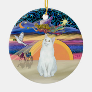 Ornamento De Cerâmica Anjo Natal - Gato branco (SH Americano)