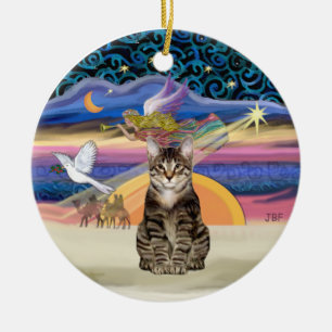 Ornamento De Cerâmica Anjo Natal - Gato de Tigre Marrom