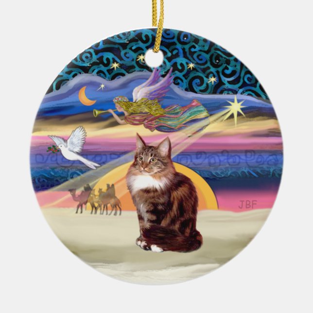 Ornamento De Cerâmica Anjo Natal - Gato Maine Coon (Frente)