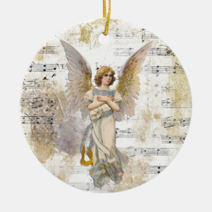 Ornamento De Cerâmica Anjo Natal Wings Música Dourada Personalidade Reli