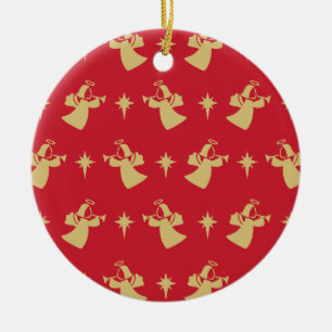 Ornamento De Cerâmica Anjo Natividade Star Red Dourado