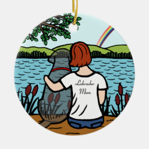 Ornamento De Cerâmica Anjo preto de Labrador e mamã 2