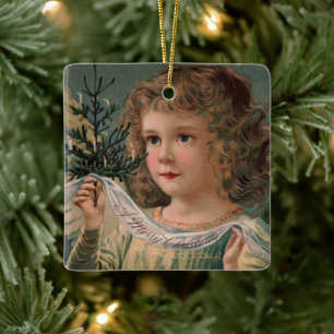 Ornamento De Cerâmica Anjo segurando uma pequena árvore de Natal ilumina