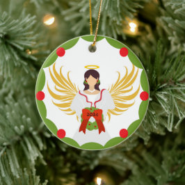 Ornamento De Cerâmica Anjo Vermelho Verde Holly 2024