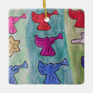 Ornamento De Cerâmica Anjos de Natal com trompetes