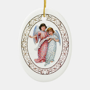Ornamento De Cerâmica Anjos em Rosa e Azul