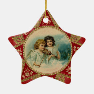 ORNAMENTO DE CERÂMICA ANJOS ESTRELA DA MÚSICA