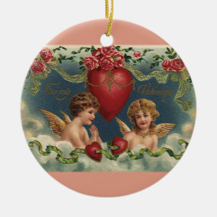 Ornamento De Cerâmica Anjos vintage vitorianos no Dia dos Namorados no C