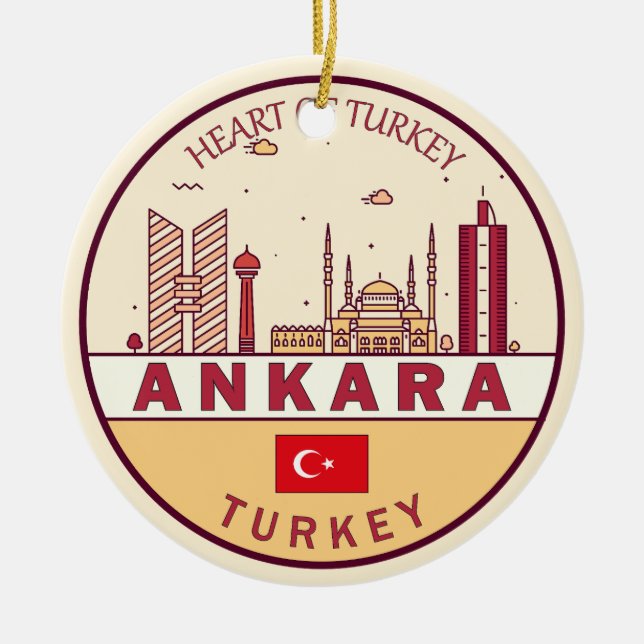 Ornamento De Cerâmica Ankara Turkey City Skyline Emblem (Frente)
