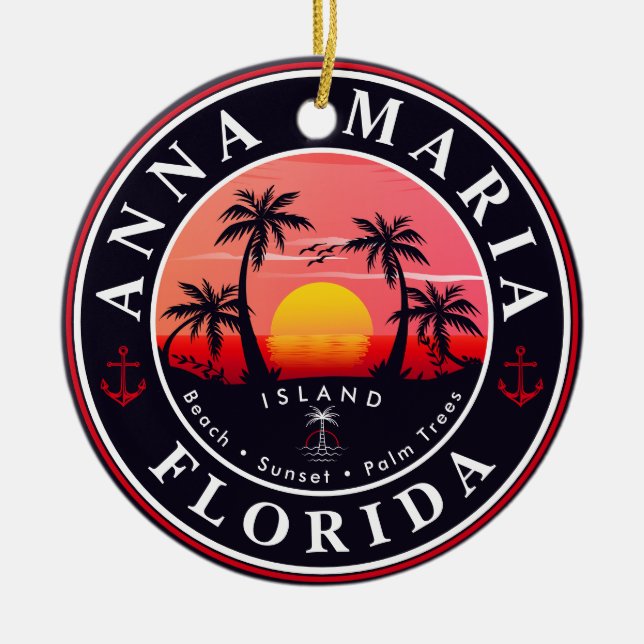 Ornamento De Cerâmica Anna Maria Island Florida Retro Sunset Souvenirs (Frente)