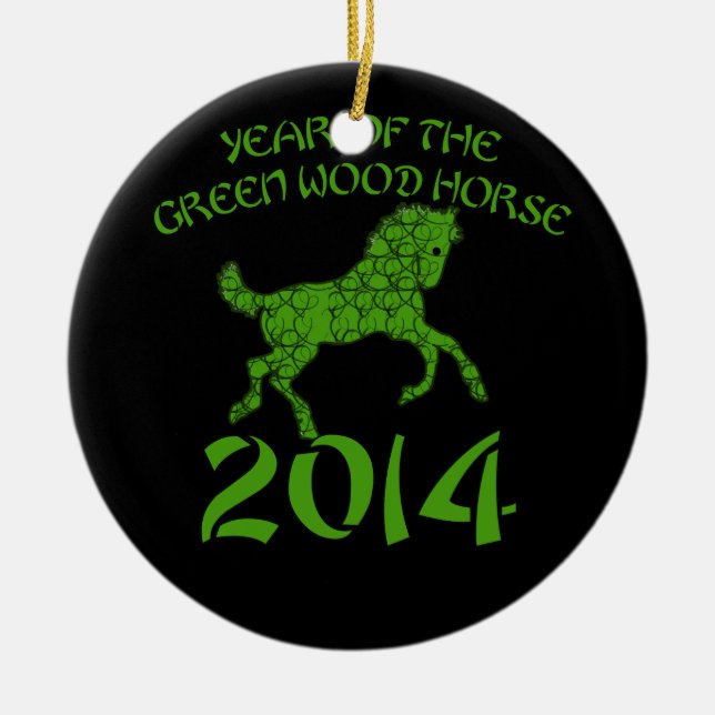 Ornamento De Cerâmica Ano chinês do cavalo de madeira verde (Frente)