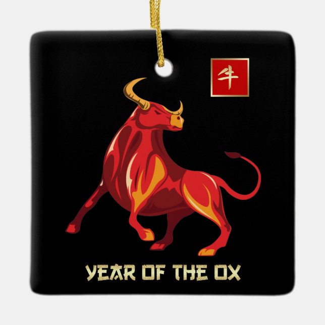 Ornamento De Cerâmica Ano Chinês do Ox | Presente para o Ano Personaliza (Frente)