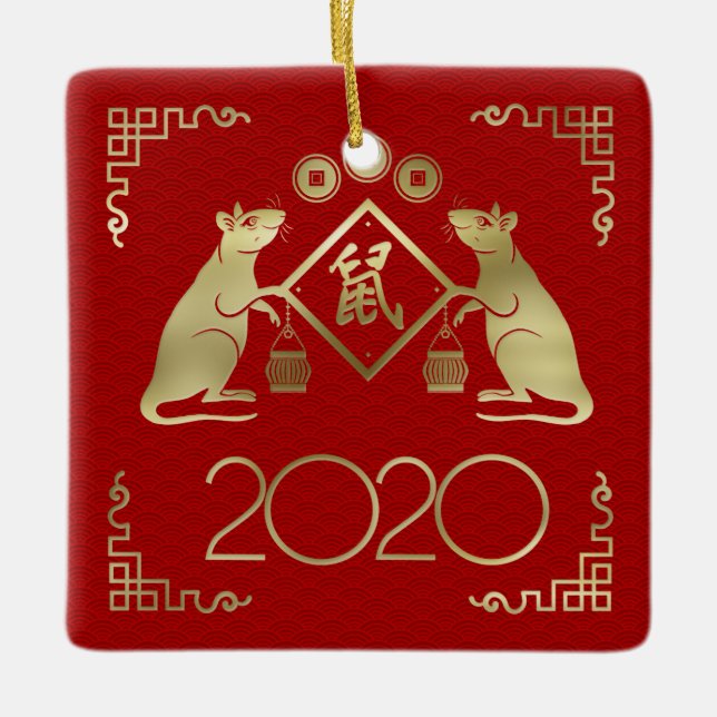Ornamento De Cerâmica Ano Chinês do Rato 2020 (Frente)