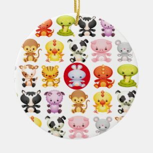 Ornamento De Cerâmica Ano chinês dos animais do zodíaco do coelho