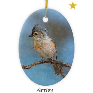 Ornamento De Cerâmica Ano de Natal da Pintura de Aves com Tufão Azul