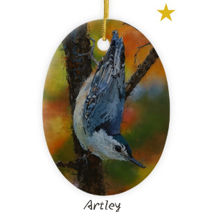 Ornamento De Cerâmica Ano de Pintura de Aves de Neve Branca