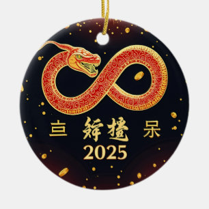 Ornamento De Cerâmica Ano do Ano Novo Chinês em Cobra de 2025
