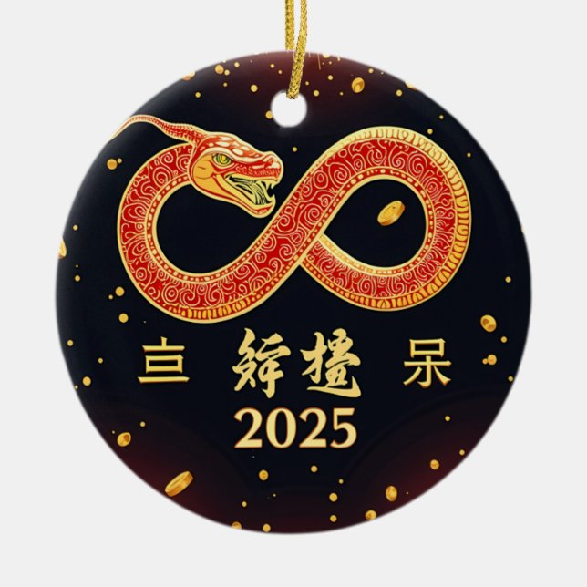 Ornamento De Cerâmica Ano do Ano Novo Chinês em Cobra de 2025 (Frente)