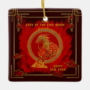 Ornamento De Cerâmica Ano do Cavalo de Fogo , Feliz Ano Novo Lunar