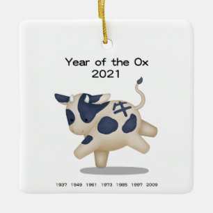 Ornamento De Cerâmica Ano do Ox Cute Zodiac Animal 2021