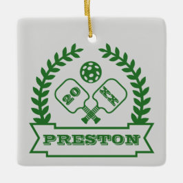 Ornamento De Cerâmica Ano e Nome Personalizados do Pickleball