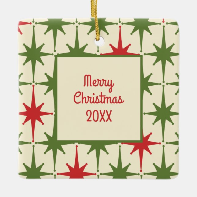 Ornamento De Cerâmica Ano Moderno de Natal do século Retro (Frente)