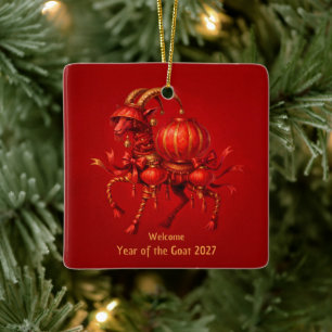 Ornamento De Cerâmica Ano Vermelho da Cabra 2027 Lanterna