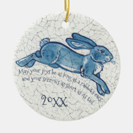 Ornamento De Cerâmica Anos novos Coelho Branco Azul Bunny Delft Dedham