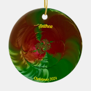 Ornamento De Cerâmica ANTHEA ~ Glossy Vermelho e Verde Natal 2024