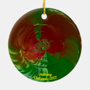 Ornamento De Cerâmica ANTHONY ~ Glossy Vermelho e Verde Natal 2022