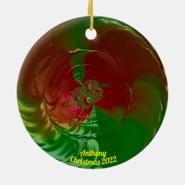 Ornamento De Cerâmica ANTHONY ~ Glossy Vermelho e Verde Natal 2022 (Traseira)