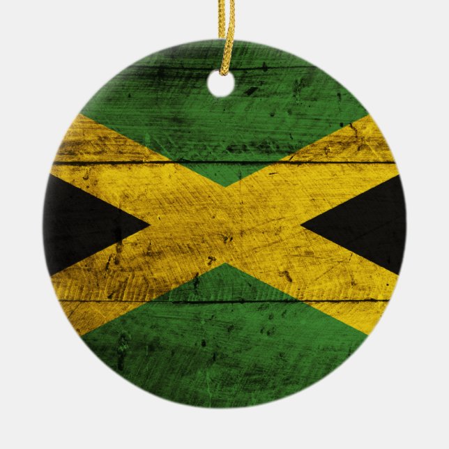 Ornamento De Cerâmica Antiga bandeira Wooden Jamaica (Frente)
