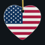 Ornamento De Cerâmica Antiga Mensagem Personalizada Glória EUA Heart<br><div class="desc">Ornamento em forma de coração com um design de sinalizador na frente e texto personalizável no verso. Personalize com nomes,  datas ou uma mensagem para casamentos,  celebrações patrióticas ou presentes de férias com um toque americano corajoso.</div>
