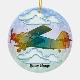 Ornamento De Cerâmica Antigo Avião Arco-Íris